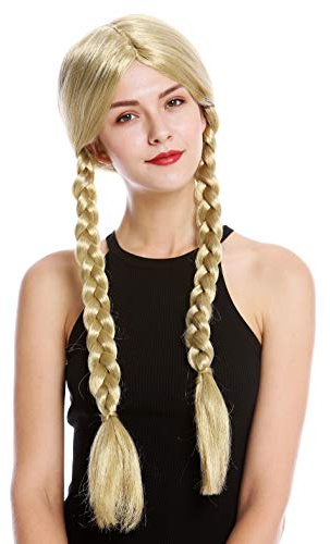 WIG ME UP - 90835-ZA89 Perücke Damen Halloween Karneval Blond Lange Geflochtene Zöpfe Mittelscheitel Lolita Schulmädchen