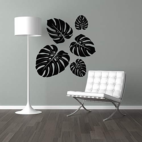 StickerMarket Tropical Jungle Set Monstera Blatt Sticker Wandtattoo Wandaufkleber Wand Modern Skandinavisch Selbstklebend (Schwarz)