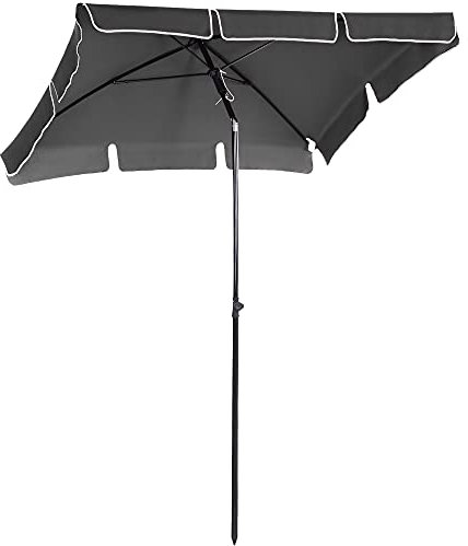 Outsunny Garden Parasol Umbrella, Outdoor Market Table Umbrella with Ruffles & Aluminium Pole, Rectangular Tilting Parasol Sun Shade Canopy, 2 x 1.3m, Grey