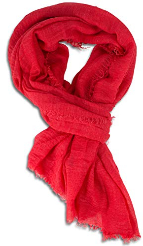 fashionchimp BASIC-Schal für Damen mit weichem Fransensaum, Tuch in leichter Qualität mit Baumwolle, einfarbig (Himbeere)