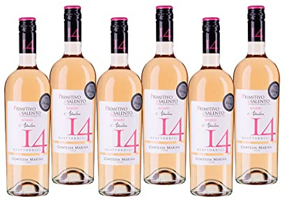 Contessa Marina 14 Primitivo Salento IGT Rosato Roséwein Apulien (6x0.75 l) | Fruchtiger und saftiger Roséwein - Ideal zu Antipasti, Fisch und Meeresfrüchten - Italien
