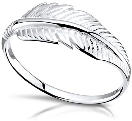 MATERIA Feder Ringe Damen Silber 925 - Silberring Natur Blatt Federn filigran 18,2mm in Ring-Box SR-160-57