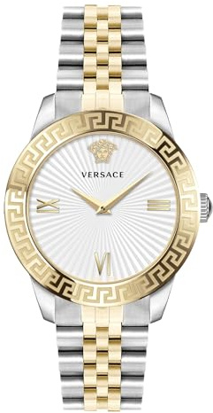 Versace Greca Signature Damenuhr Silber Gold Stahl Weiß Zifferblatt 38mm VEVC00519