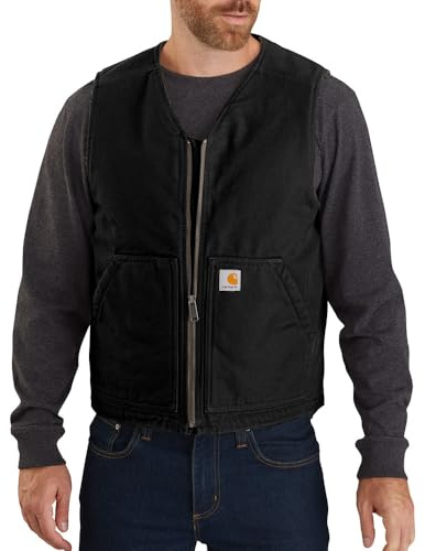 Carhartt Men's Washed Duck Rugged Vest, Black, Large