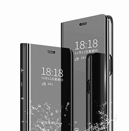 TingYR Hülle für Sony Xperia 5 II Schutzhülle, Plating Spiegel Tasche Cover Smart Handyhülle Schutzhülle Flip Lederhülle Etui, Handyhülle Case für Sony Xperia 5 II.(Schwarz)