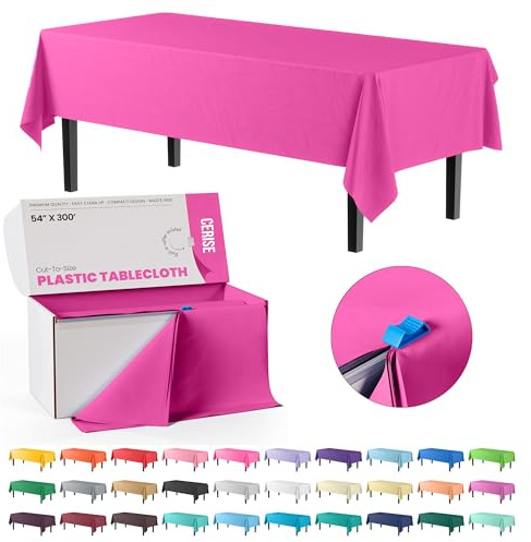 Party Solids Rouge Cerise Nappe rectangulaire en Plastique – 137 x 762 cm – Lot de 1 Nappe jetable