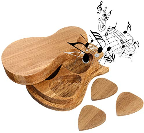 Veraing Gitarrenplektren aus Holz mit Etui, Gitarrenplektren für E-Gitarre, Akustikgitarre, Bass, mit Box zum Üben, Gitarre, Ukulele, Mandoline, Instrumenten-Werkzeug, 3 Stück