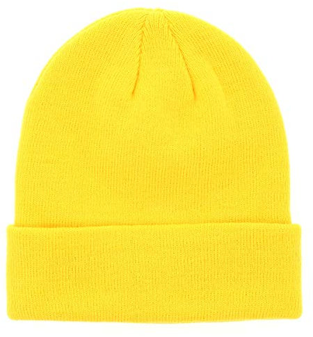 SHIPITNOW Gelbe Herren oder Damen Wintermütze Einfarbig - Basic Strickmütze ohne Bommel - 100% Acryl Beanie- Einfaches und klassisches Mützen ohne Marke - Einheitsgröße