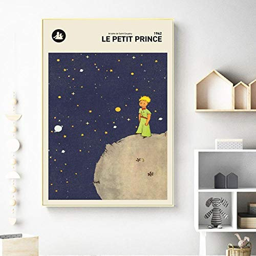 Bilder,Poster,The Little Prince Französische Version Drucke,Kinderzimmer Wandkunst Leinwand Gemälde Le Petit Prince Buchcover Poster Kinderzimmer Wanddekoration,Für Kinderzimmer,Wanddeko_40X60Cm