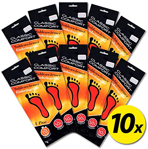 Fußwärmer Wärmesohlen Sohlen-Wärmer für Schuhe Pads für warme Füße im Winter, 1/5/10 Paar beheizbare Einlegesohlen bis zu 10 Stunden 50°C, Einheitsgröße (10 Paar)