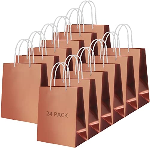 BELLE VOUS Roségoldene Geschenktüten Papier mit Folienbeschichtung und Weißen Gedrehte Griffen (24 Stück) H23,2 x B20cm - Für Geburtstag, Hochzeit, Baby Partya und Einkaufen - Geschenktüte Geburtstag