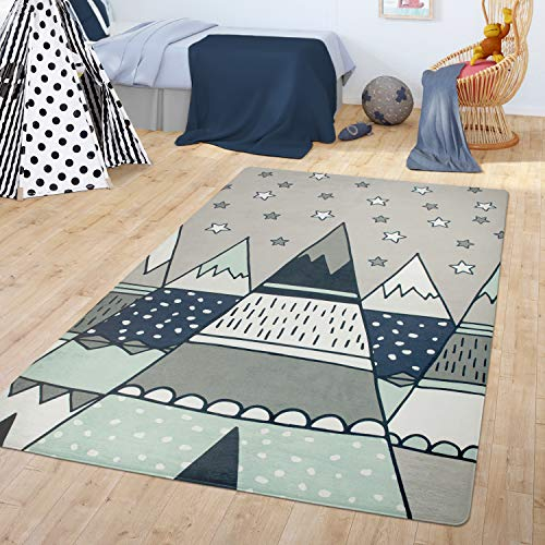 TT Home Teppich Kinderzimmer Kinderteppich Babymatte Tipi Design Mit Sternen Muster, Farbe:Grau, Größe:120x160 cm