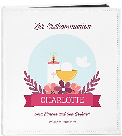 Maverton Fotoalbum zum Selbstgestalten + mit Aufdruck - für 240 Fotos 10x15-60 schwarze Seiten - Größe 33x30cm - Weiß - Geschenk zum Hochzeitstag zur Hochzeit - Kerze