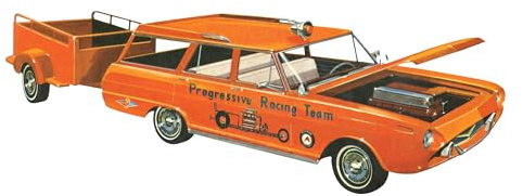 AMT - 1/25 1963 Chevy II Station Wagon mit Anhänger - Plastikmodellbausatz, Durchsichtig,rot,weiß