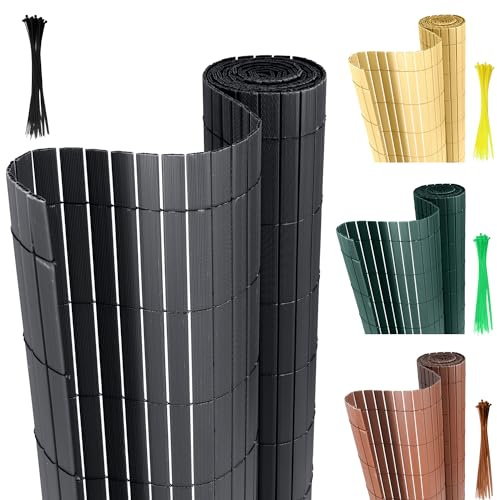 SWANEW Canisse en PVC Brise Vue, Intimité Paravent de Jardin, Piscines, Balcon e Terrasse, Décorative Palissade en PVC Résistant aux UV, Coupe-Vent, Résistant aux intempéries, Gris (140 x 1000 cm)