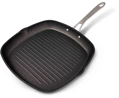 TVS ISPIRATA Bistecchiera Antiaderente in Alluminio Resistente ai Graffi 28x28 cm, Made in Italy, Doghe rialzate, adatta all’Induzione
