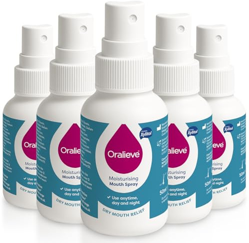 Oralieve Moisturising Dry Mouth Relief Spray (5 x 50ml) | Hydrating Instant Relief for Sore, Sensitive Mouths with Xylitol to Protect Teeth - Genuine Oralieve Dry Mouth Spray