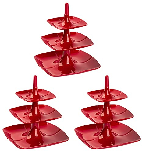 3x Etagere 3 stöckig Kuchenständer Dessertständer Tortenhalter Käseplatte Kunststoff Farbe rot