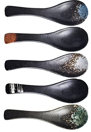 YARNOW 5 Stücke Japanische Retro Suppe Löffel Keramik Asiatische Suppe Löffel Vintage Servierlöffel Asiatische Pflanzenwaren für Suppenknödel Ramen Apeterizer