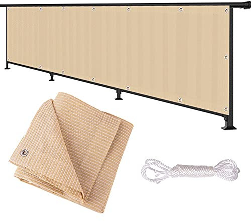 LIJBN Brise-Vue Balcon Hauteur 60cm/70cm/80cm Clôture de Jardin Écrans de Protection Intimité Résistant Aux UV avec Boutonnière (Color : Beige, Size : 60x1000cm)