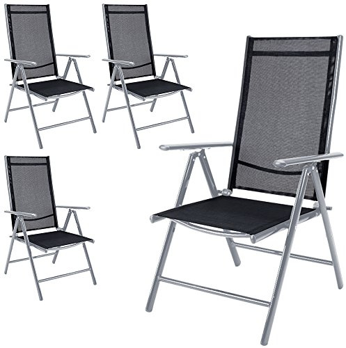 CASARIA Set of 4 Bern Silver Aluminium High Back Folding Garden Armchairs | Weatherproof Lightweight Armchairs with 8 Position Reclining Backrests Armrests and 120 kg Capacity for Patio Balcony Garden