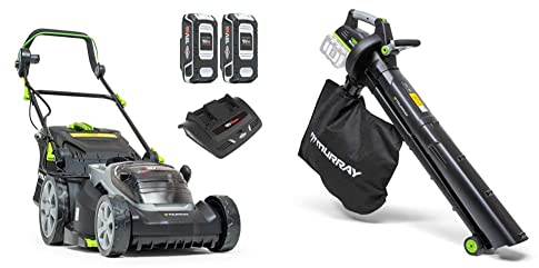 Murray 2x18V (36V) Cortacésped con batería de Litio, 37 cm, IQ18WM37, hasta 425 m2, Incluyendo 2x2.5Ah Baterías y Doble Cargador + Murray IQ18LBV Dual 18V (36V) Lithium-Ion Soplador de Hojas