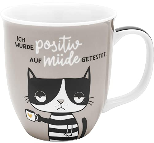 H:) PPY life Tasse mit Motiv Katze müde | Kaffeetasse, Porzellan, 40 cl | Tasse mit Spruch, Geschenk | 47925