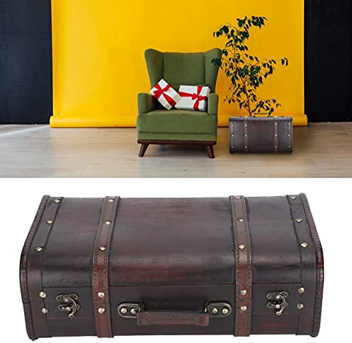 Cyrank Baule decorativo in legno del tesoro, Scatole portaoggetti decorative Valigia in legno vintage Cassetta del tesoro con serratura per foto decorative