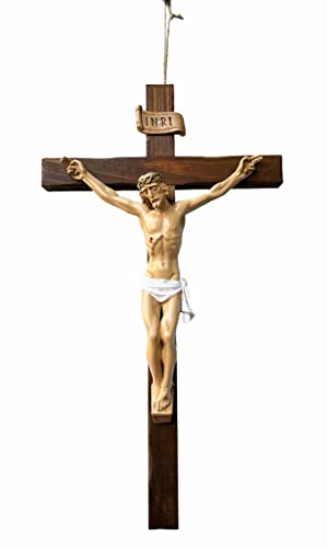 artissimo Wandkreuz Kruzifix aus Holz mit Jesus Figur aus Kunststein Handbemahlt Silber Holzkreuz Kruzifix Jesus Christus Holzkreuz Jesus am Kreuz scc2 Holz (45 cm)