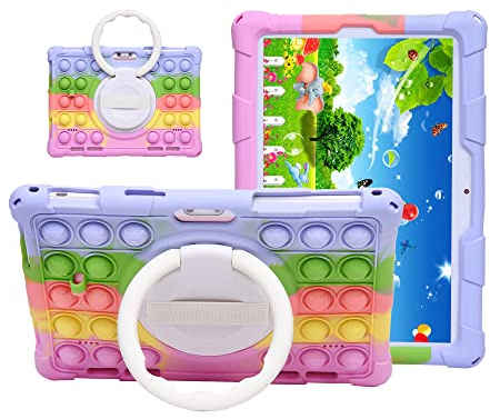 AKNICI 10 Zoll Silikon Hülle für Padgene Q20,YUMKEM,Qimaoo M10 Plus/Q9,Haehne,ACEPAD A130/A145,Veidoo T12,Winsing,TOSCiDO T22/M863,VASOUN M30,TYD-109/108, 360 Drehbarer Ständer Schultergurt, Lila Rose