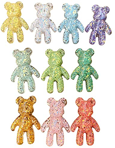 CHENMAIHAO 10 Pcs Translucent Candy Gummy Bear Cartoon Bear Keychain Pendants Resin Gummy Bear 3D Gummy Bear for DIY Jewelry Necklace Keychain Random Color