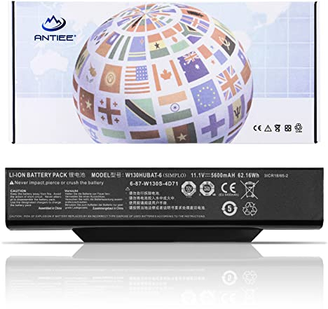 ANTIEE W130HUBAT-6 Replacement Laptop Akku für Clevo W130EW W255CEW W130Ex W130Hx W130HU W130HV W130EV,Wortmann Terra Mobile 1541H13.3 R3352598 687W130S4D7 6-87-W130S-4D72（11.1V 62.16Wh 5600mAh）