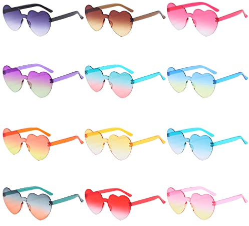 TOPJOWGA Herz Brille, 12 Stück Randlose Herz Brille, Retro Party Sonnenbrille, Herz Sonnenbrille Partybrille Set, Herz Brille Retro Partybrille