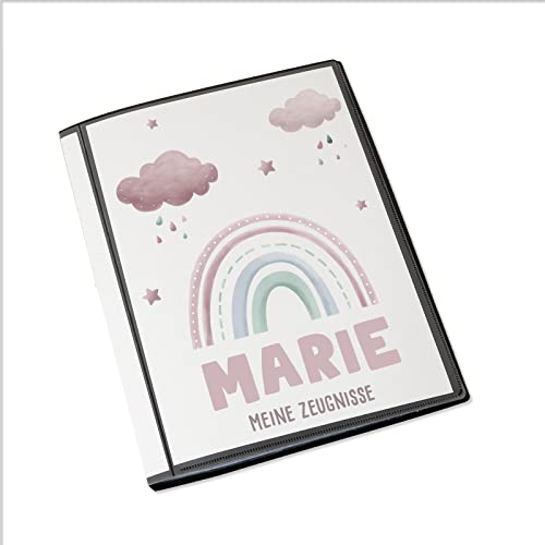 HeLLo mini Personalisierte Zeugnismappe Kinder - Personalisiertes Geschenk zur Einschulung - inkl. 20 Klarsichthüllen DIN A4 - Zeugnismappe Mädchen - Zeugnismappe Junge - hellomini (Rosa Regenbogen)