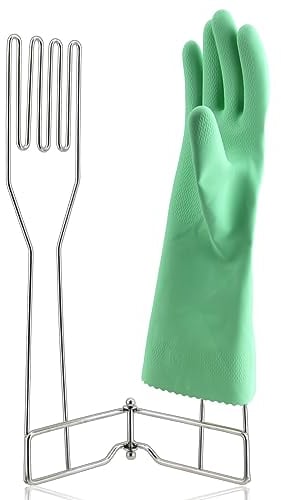 LEKUSHA Kitchen Gloves Drying Rack, SUS 304 Stainless Steel Dish Gloves Holder, Dry Cleaning Gloves Out from Inside and Outside, Space-Saving Dishwashing Gloves Stand,Silver