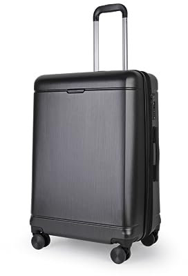 JLY Valigia Rigida Senza Cerniera in 100% Policarbonato Covestro – Chiusura TSA, Ruote Silenziose, Design Elegante e Massima Organizzazione per Viaggi e Business (Nero Metallizzato, Media (68cm))