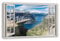HUBDECO Leinwandbild Fensterblick Norwegens Fjorde Bild 120x80 cm - Landschaftsbilder auf Leinwand - Wandbilder Wohnzimmer - Bild Fenster mit Ausblick - Aesthetic Room Decor - Wanddeko Schlafzimmer
