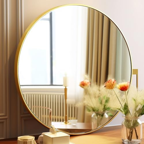 Sunniry Runder Spiegel, 45,7 cm, goldfarbener runder Spiegel, Metallrahmen, goldener Kreisspiegel, runde goldene Spiegel für Wand, Badezimmer, Schlafzimmer, Waschtisch, Flur, S2024FEB1018RG