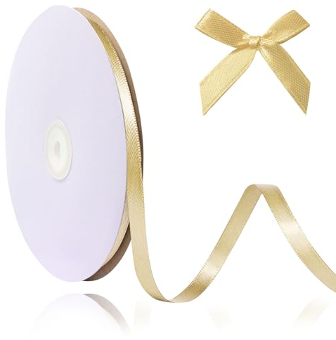 RAFIYU 91m/298feet Schönes Satinband Rot Schleifen Geschenkband Rote, 6mm Stoffband Filzband Dekoband Borten und Bänder zum Nähen Basteln, Dekoband für Hochzeit und Geburtstag Geschenke (Golden)