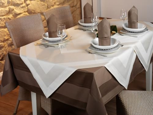 texpot Tischdecke 130 x 280 cm Mocca Braun Atlaskante 100% Baumwolle Damast Tischtuch