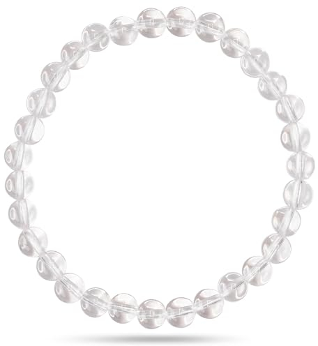 PURAJA Edelstein Armband aus echtem Naturstein: Bergkristall | 6mm Kugelarmband aus hochwertigen Mineralien