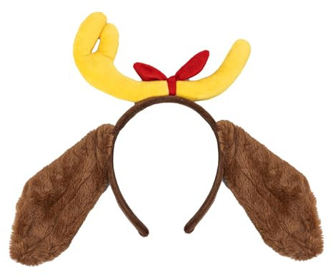DSKOBT Haarreif mit weihnachtlichem Hirschgeweih und Plüsch-Hundeohren, Cartoon-Hund, Cosplay, Rentiergeweih, Horn, Haarband, Kostümzubehör, Zubehör (gelbes Geweih)