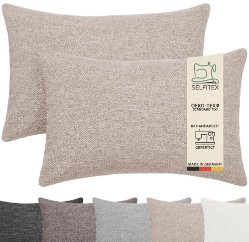 Selfitex 2er Set 40x60 cm, Sofakissen mit Füllung und Bezug, Dekokissen, Kopfkissen mit weicher Kissenfüllung, stilvolle Kissen Deko, robuster Polsterstoff, hochwertiges Couch Kissen (Sand)