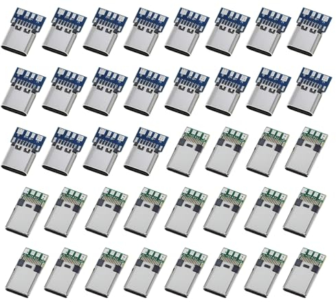 HUAZIZ 20 Set 24 Pines USB 3.1 Tipo C Hembra Conector Tipo Conectores USB Tipo C USB-C Macho Enchufe Conector Tipo SMT, USB 3.1 Tipo C USB-C Macho Conector Tipo SMT con Placa de PC