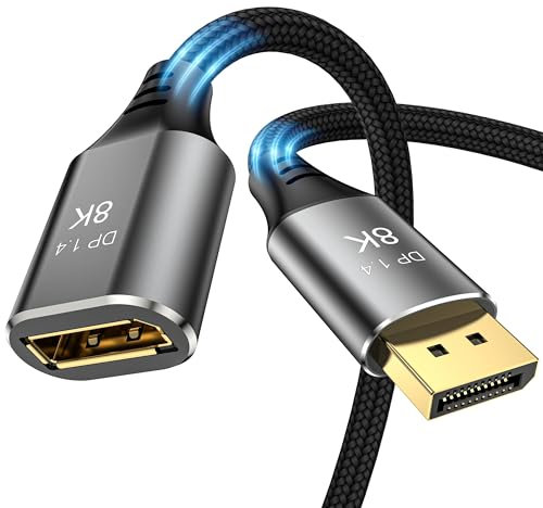 DGHUMEN DisplayPort Extension Cable 1.5M, 8K@60Hz,4K@120Hz DisplayPort 1.4 Male to Female Extension Cable, Braided DP to DP Extended Cord for Gaming Monitor, TV, PC, Laptop