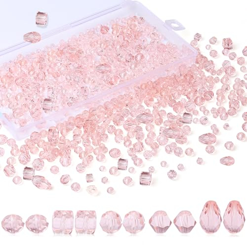 XIANNVXI Rosa Glasperlen zum Auffädeln, Bastelperlen Set 4/6/8 mm, 800 Stück Glitzer Perlen für Armbänder Ohrringe Basteln DIY Schmuckherstellung