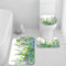 RLYXGS Blumen Pflanzen Badematten Set 3 Teilig Natürlich Grün rutschfest Saugfähige Badezimmerteppich Memory Foam Badvorleger 40x60cm Waschbar U-förmiger Kontur Teppich und WC-Deckel für Badewanne