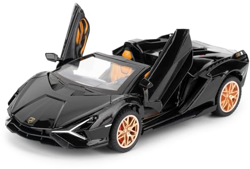 imtfzct 1/32 Lamborghini Sian Roadster Alloy Car Model, Sound und Licht Spielzeugauto mit Pullback-Funktion, geeignet für Sammlerauto-Modelle, Geschenk für Kinder (schwarz)