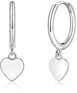 Deyanse Creolen Ohrringe Silber Hängend, 925 Sterling Silber Kleine Runde Creolen Ohrringe für Damen Frauen, Hypoallergen Silber Ohrhänger mit Herz Anhänger, Stylisch Hängeohrringe zum Geburtstage