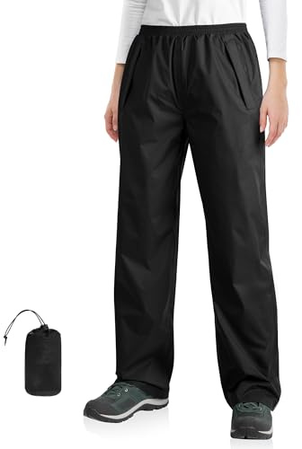 33,000ft Pantalon de pluie pour femmes imperméable vélo sur-pantalon réfléchissant coupe-vent léger pantalon d'extérieur pour golf randonnée pêche, Noir , 46